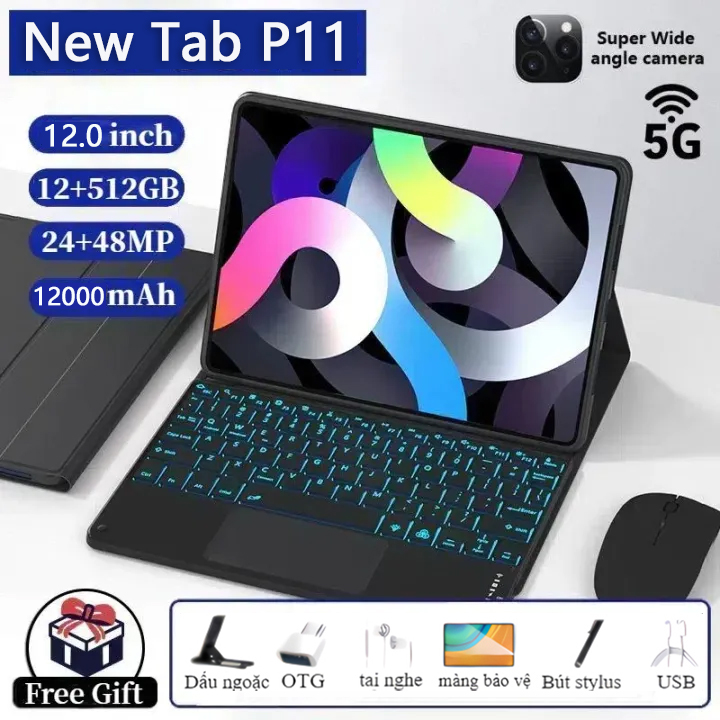 Máy tính bảng 12.0 inch Bộ nhớ siêu lớn 16GB+512GB Màn hình hiển thị Ultra HD Android 12 Sức đề kháng 12000mAh MTK6797 12 lõi Chơi nhanh Văn phòng chơi game khác nhau Mang theo máy tính bảng mỏng và nhẹ