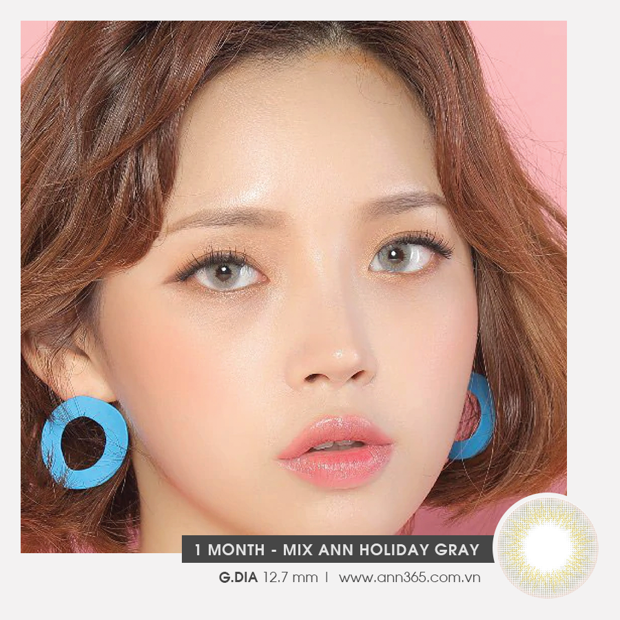 [𝗞𝗵𝗼̂𝗻𝗴 𝗚𝗶𝗮̃𝗻] Kính Áp Tròng Màu Xám Tây Cho Mắt Nhạy Cảm ANN365 Hàn Quốc Mix Ann Holiday Gray Dùng 30 Ngày
