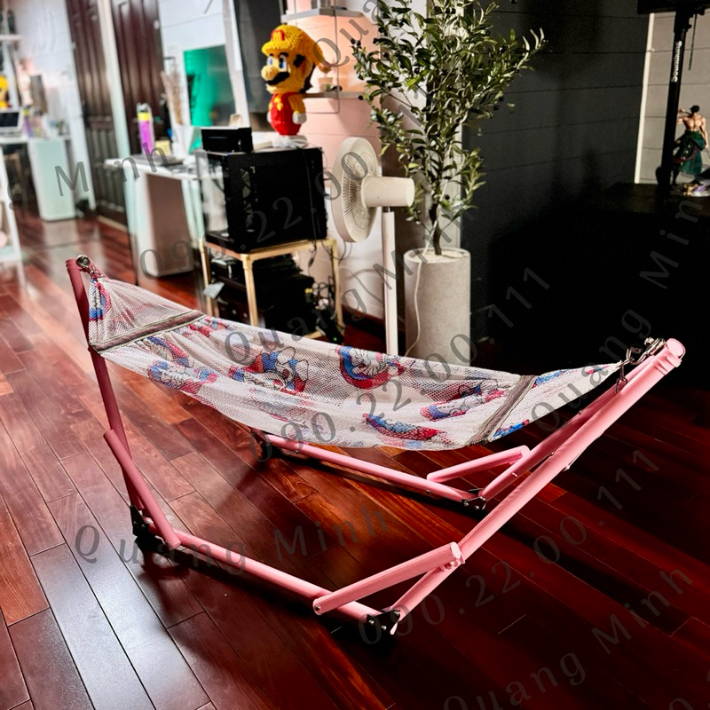 Giá võng em bé + lưới võng loại đẹp,ống sắt lớn φ32, lưới to dày.