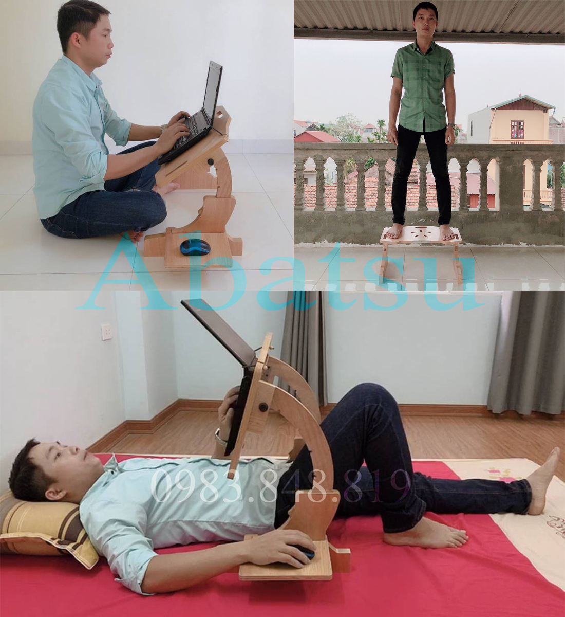 Bàn học bàn để laptop gỗ gấp gọn thông minh Abatsu