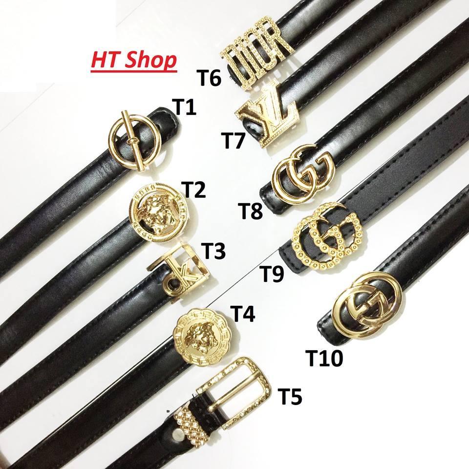 sale Thắt lưng dây nịt nữ da cao cấp mặt hợp kim mạ vàng sang trọng dây may 2 viền cưc đep