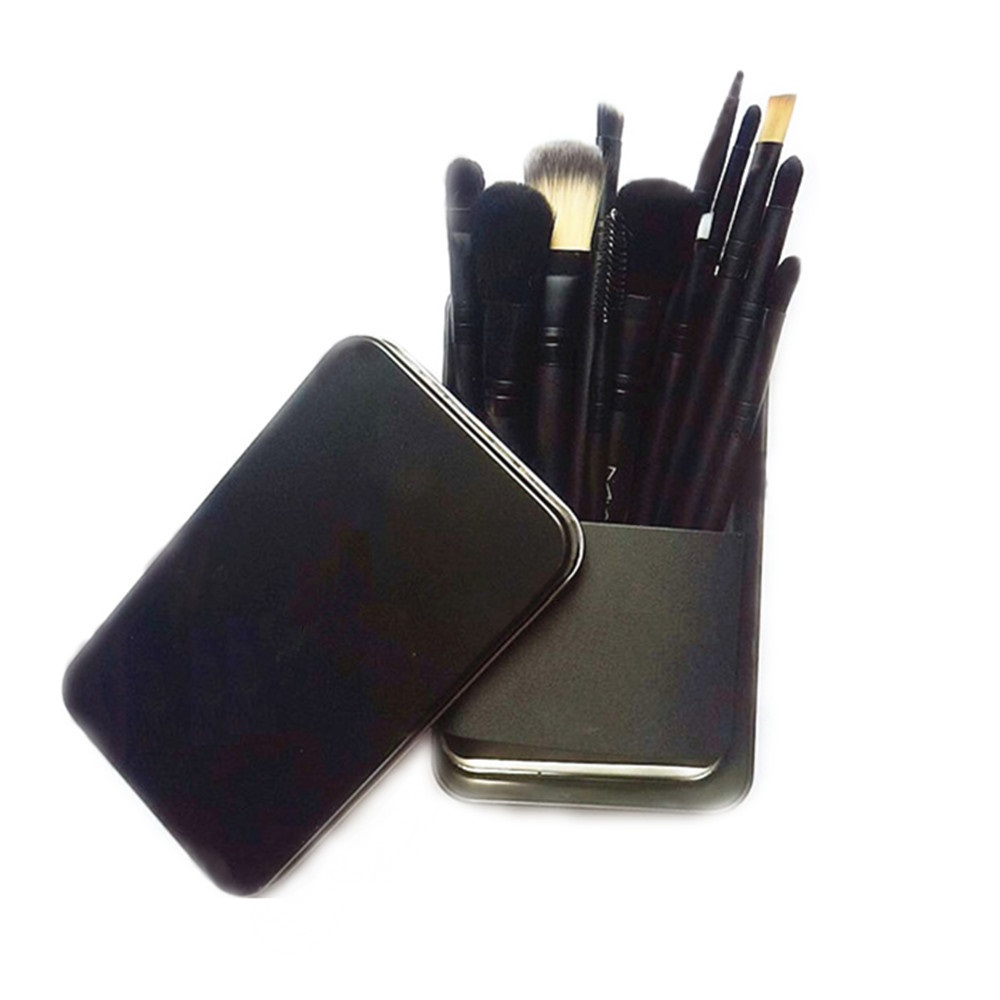 BỘ CỌ TRANG ĐIỂM 12 CÂY KÈM HỘP ĐỰNG (ĐEN) - [ Set 12 cọ trang điểm: Chổi đánh phấn má, đánh mắt, phủ phấn, đánh kem nền, vẽ mày, viền mí, tán phấn mắt, cọ má hồng]