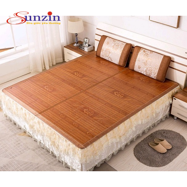 Chiếu trúc tăm nâu, chiếu trúc tăm vân gỗ, chiếu trúc gấp lụa 2 mặt kích thước 80x190cm, chiếu điều hoà nằm mùa hè mát lạnh sunzin - dìu giấc yêu thương