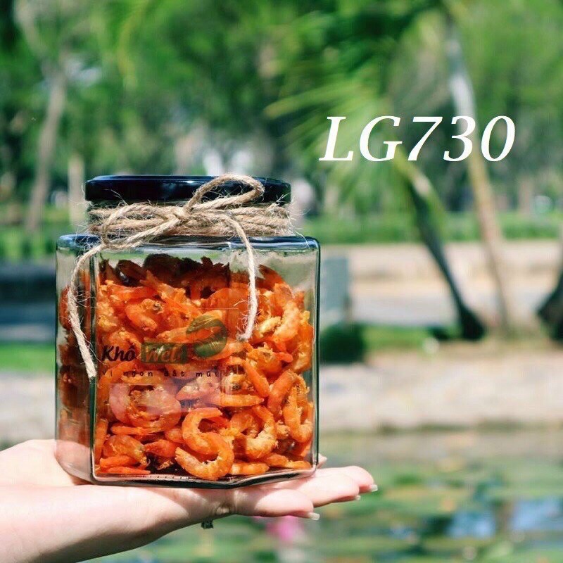 Hủ lục giác thuỷ tinh nắp thiết đen