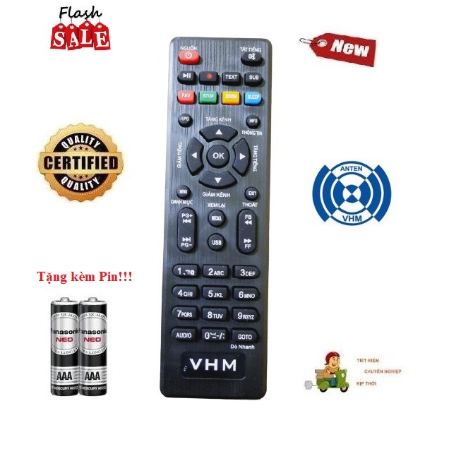 [Free_ship]_ Remote Điều khiển đầu thu VŨ HỒNG MINH DVB T2 truyền hình mặt đất VHM- Hàng loại tốt Tặng kèm Pin!!!
