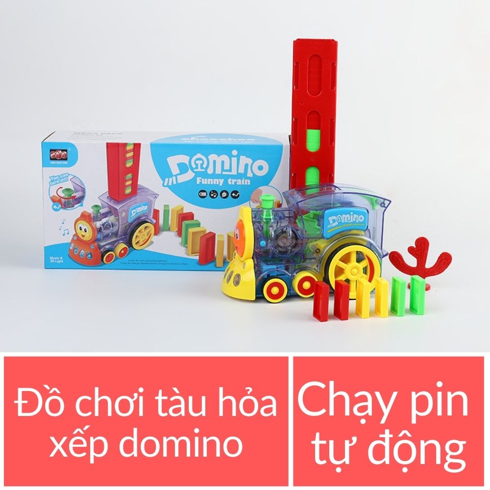 Đồ chơi tàu hỏa tự động xếp domino chạy pin 63 chi tiết cho trẻ em bé mã 53514