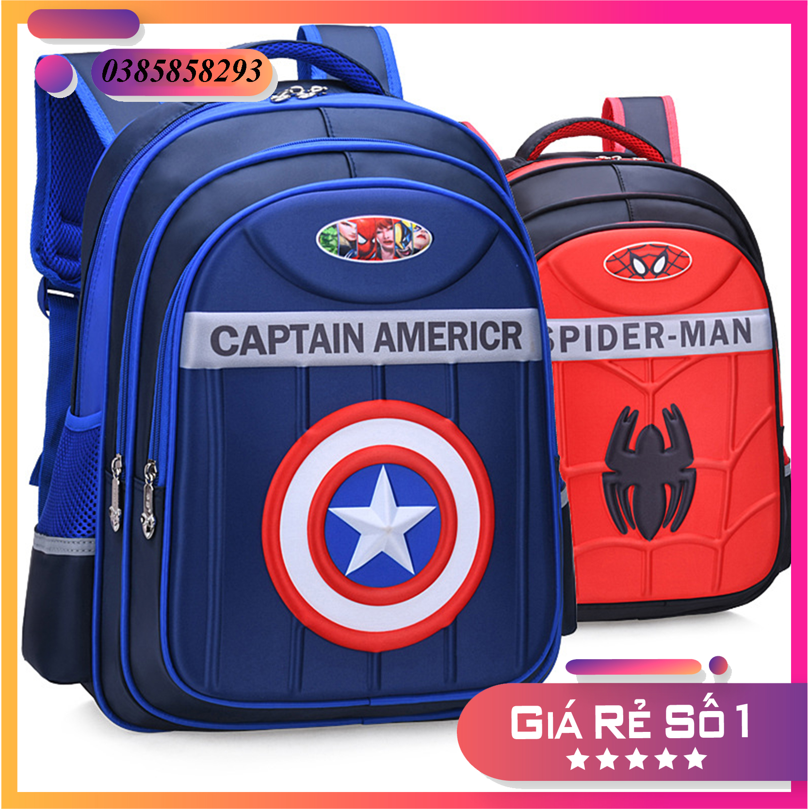 [HÀNG ĐẸP] Balo chống gù cho bé chống nước kích thước lớn siêu nhẹ cho bé trai từ lớp 3 đến lớp 7 nhiều ngăn chống thấm nước hình đội trưởng mỹ người nhện