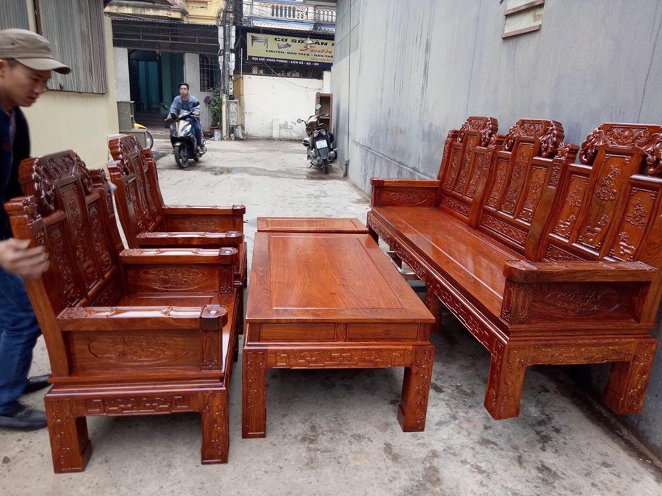 Bộ Bàn Ghế Kiểu Âu Á Hộp Như Ý Voi, Tay Đặc ( gỗ hương vân ) bộ 2m2 và 2m4