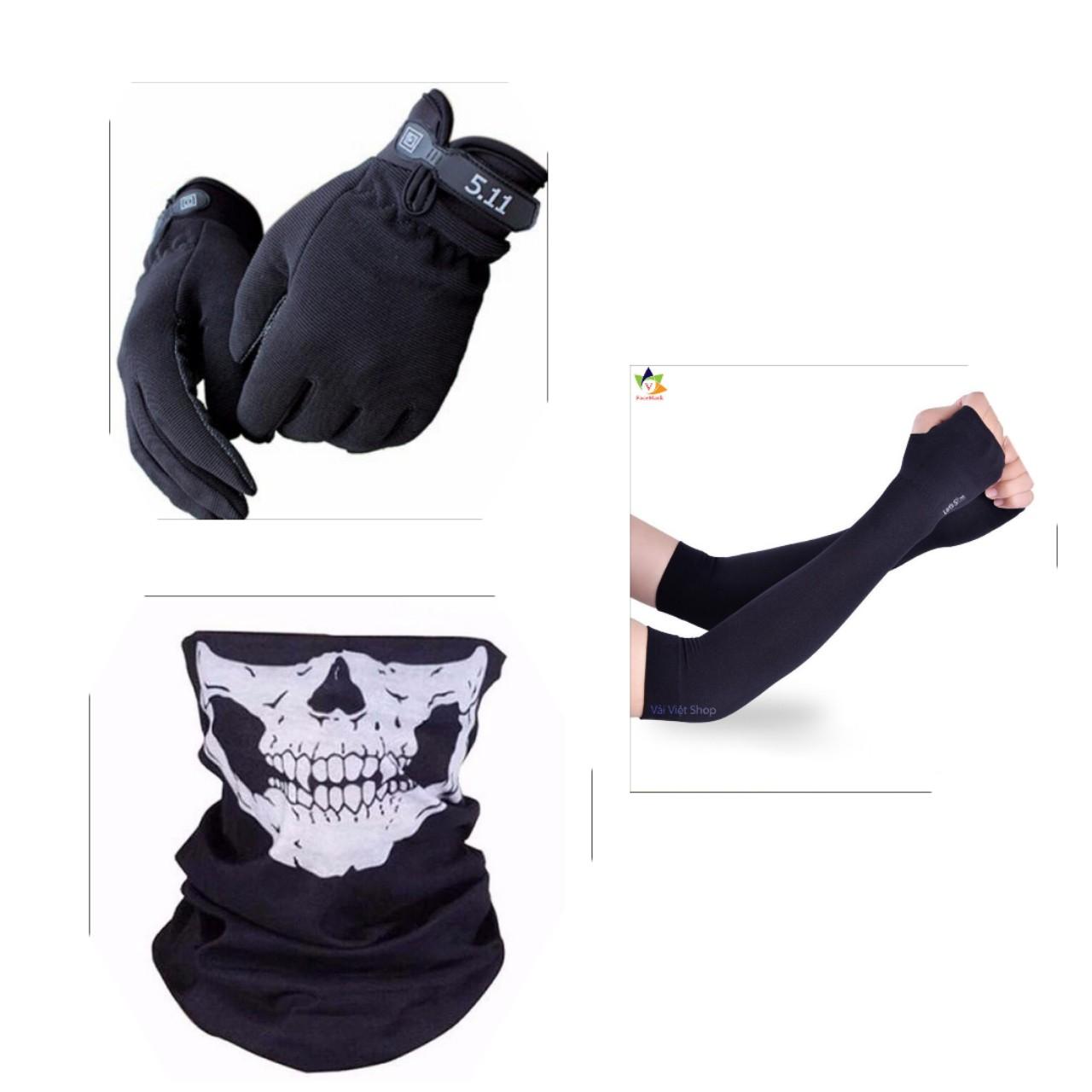 Combo phượt 3 món (gang full đen 511+ ống tay chống nắng+ khăn đa năng)