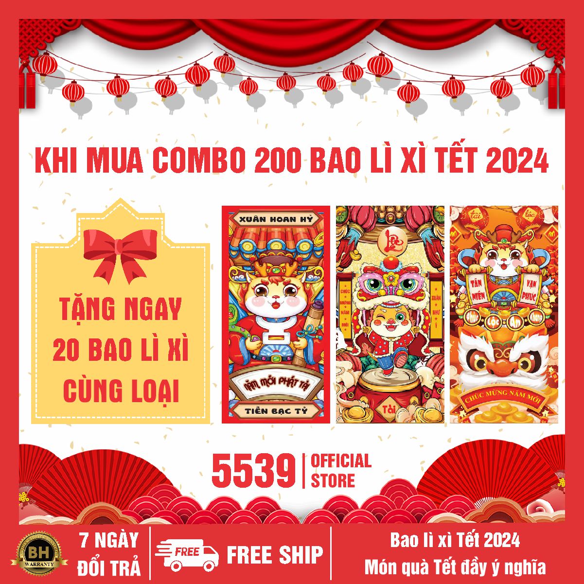 Combo 200 bao lì xì tết 2024, bao lì xì giá rẻ, bao lì xì đẹp độc lạ nhiều mẫu lựa chọn, 1 túi 10 cái 1 mẫu, giá sỉ tận xưởng - Shop 5539