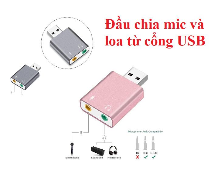 Đầu chia Mic và Loa từ cổng USB nhôm giá rẻ