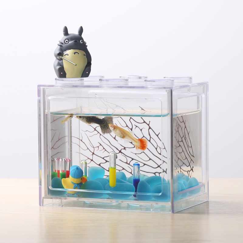 [Voucher 12%] Bể cá cảnh mini thiết kế dạng khối lắp Lego có đèn LED bằng Acrylic dùng để bàn văn phòng