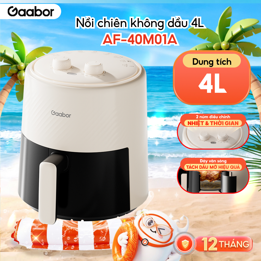 Nồi chiên không dầu 4L Gaabor AF-40M01A chống dính khí nóng đối lưu giúp chín đều thức ăn - Bảo hành 12 tháng 1 đổi 1