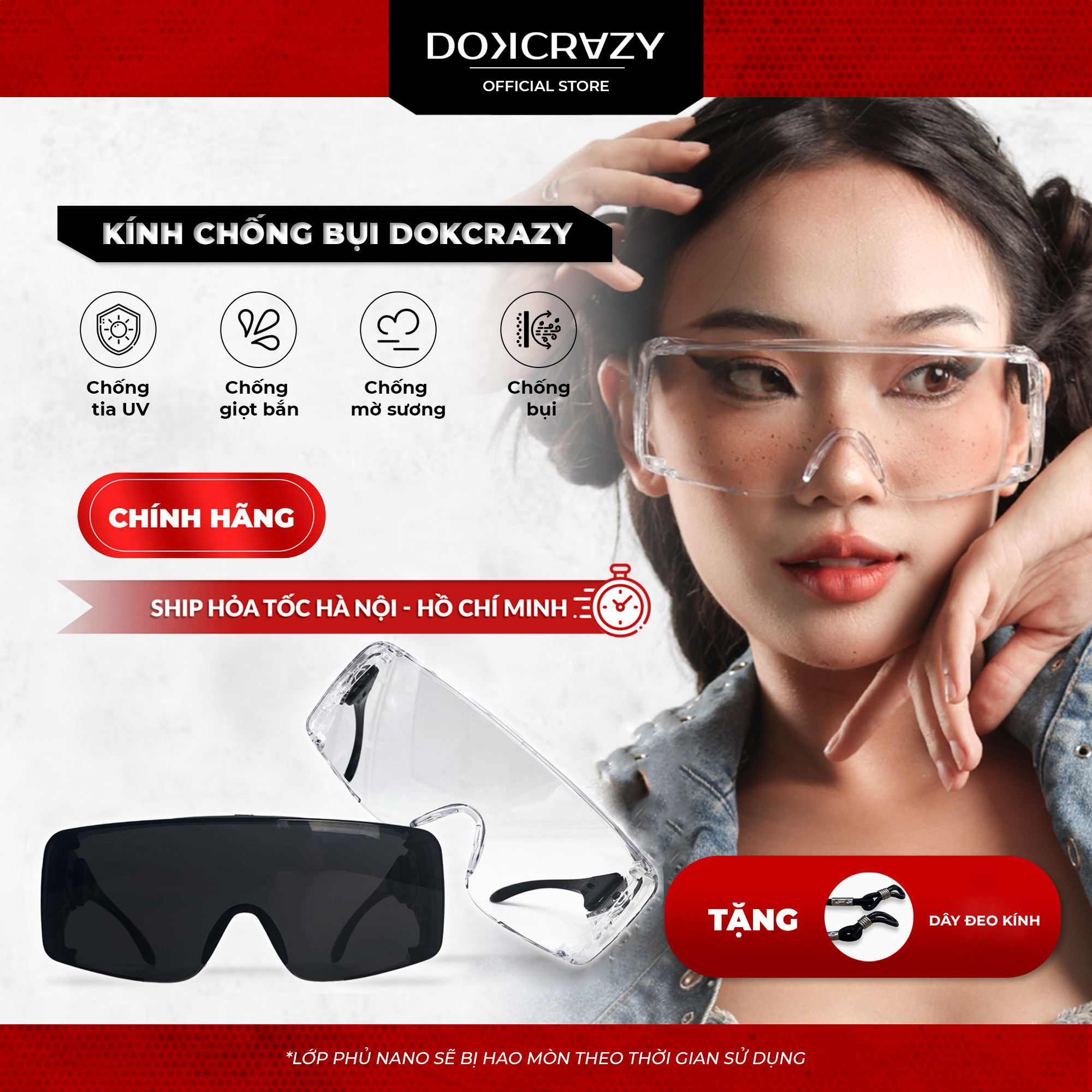 Kính Chống Bụi đi đường DOKCRAZY FOGLY cho người đi xe máy, xe đạp, đeo thời trang chống nắng, chống mờ hơi siêu Xịn Xò