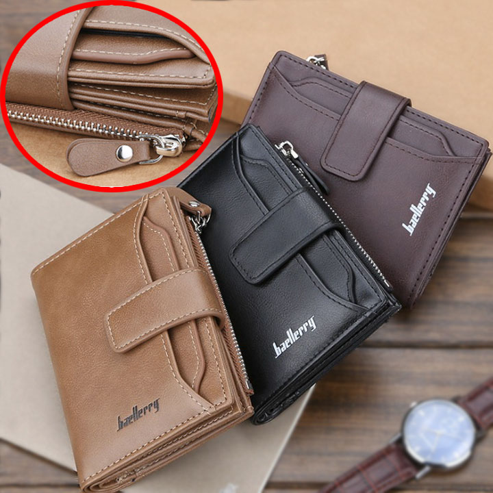 Ví nam đẹp cho tết 2022 Ví da nam đứng nhỏ mini Bóp đứng nam cao cấp phối dây kéo