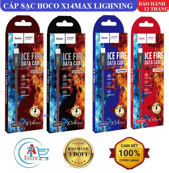 Cáp sạc nhanh lighning hoco x14max cho iphone/ipad - bh 12 tháng
