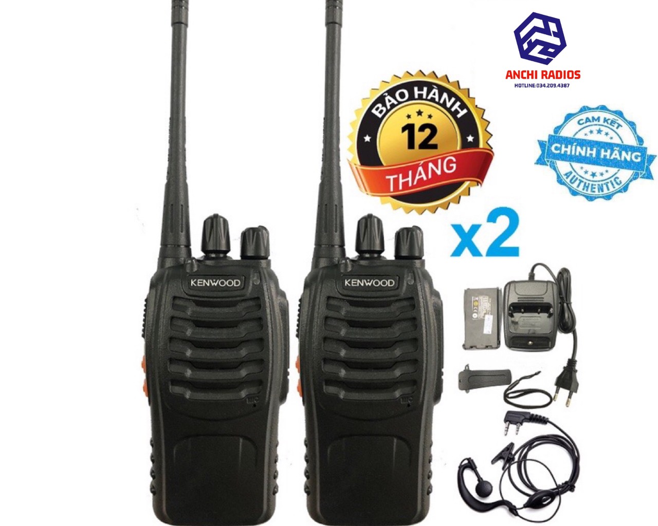 Bộ 02 máy bộ đàm kenwood tk-608 bảo hành 12 tháng