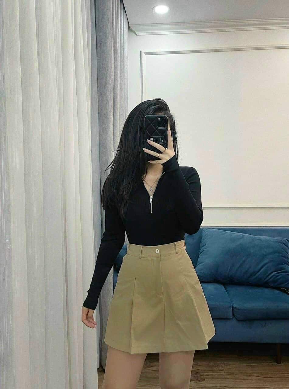 Chân váy kaki có lót trong , chân váy ngắn chữ A dáng đẹp