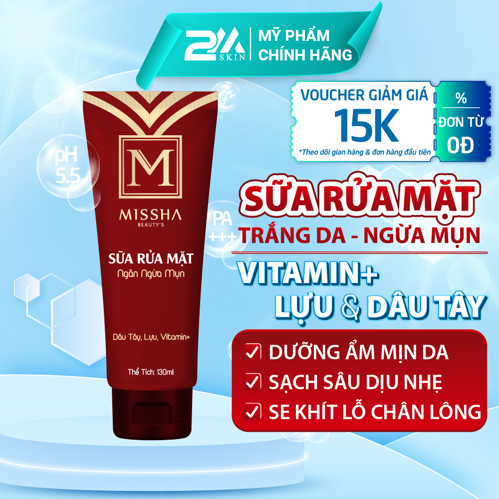 Sữa rửa mặt ngừa mụn giảm nhờn se khít lỗ chân lông dưỡng trắng da chiết xuất dâu tây lựu vitamin Missha 100ml - Global Khải Minh Cosmetics