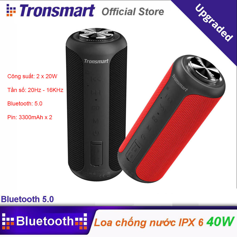 Loa Bluetooth 5.0 40w Tronsmart T6 Upgrade, kết nối 2 loa ra 80w, siêu lớn, âm vòm đúng 360 độ