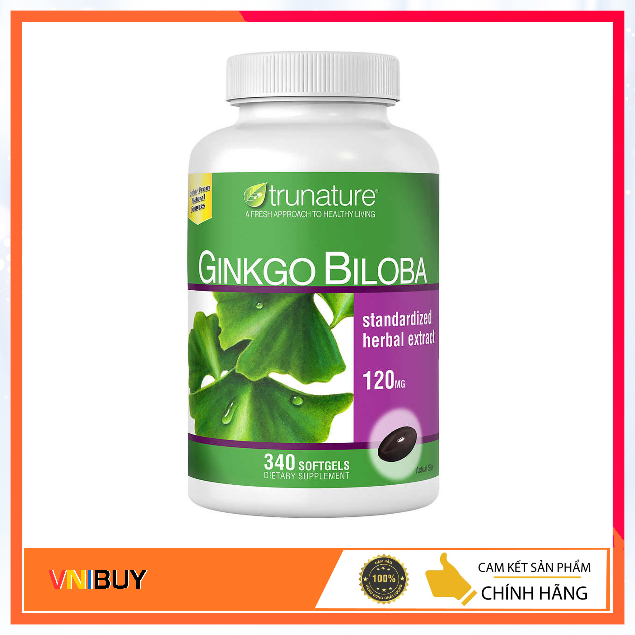 Viên uống bổ não Ginkgo Biloba 120mg Trunature Của Mỹ, 340 viên