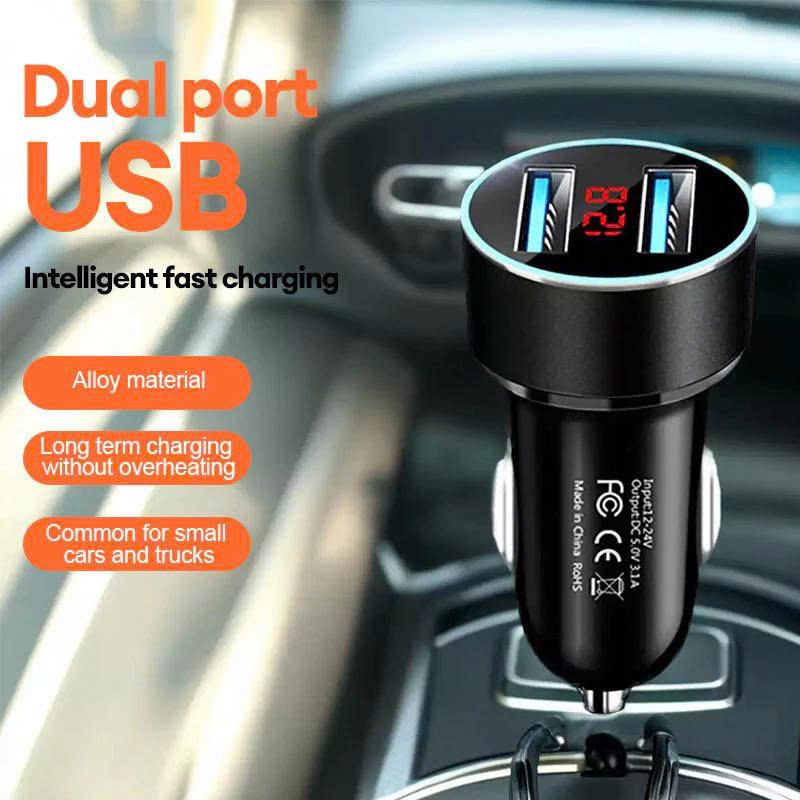 12-24V Car Charger with 2 USB Ports and Integrated Lcd Display Screen Giá 65,000 Đồng*Miễn phí vận chuyển