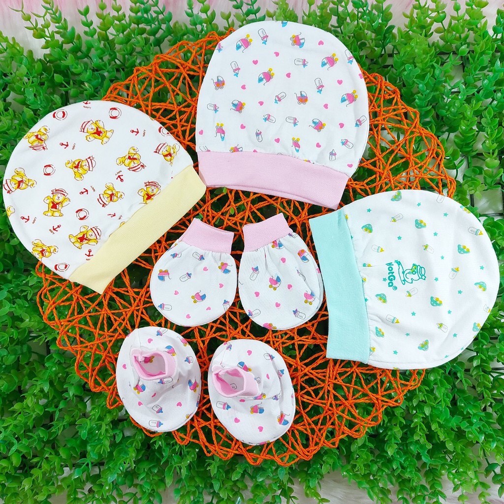Combo nón che thóp và bao tay chân sơ sinh Hotga in họa tiết dễ thương - BEEKIDS PLAZA