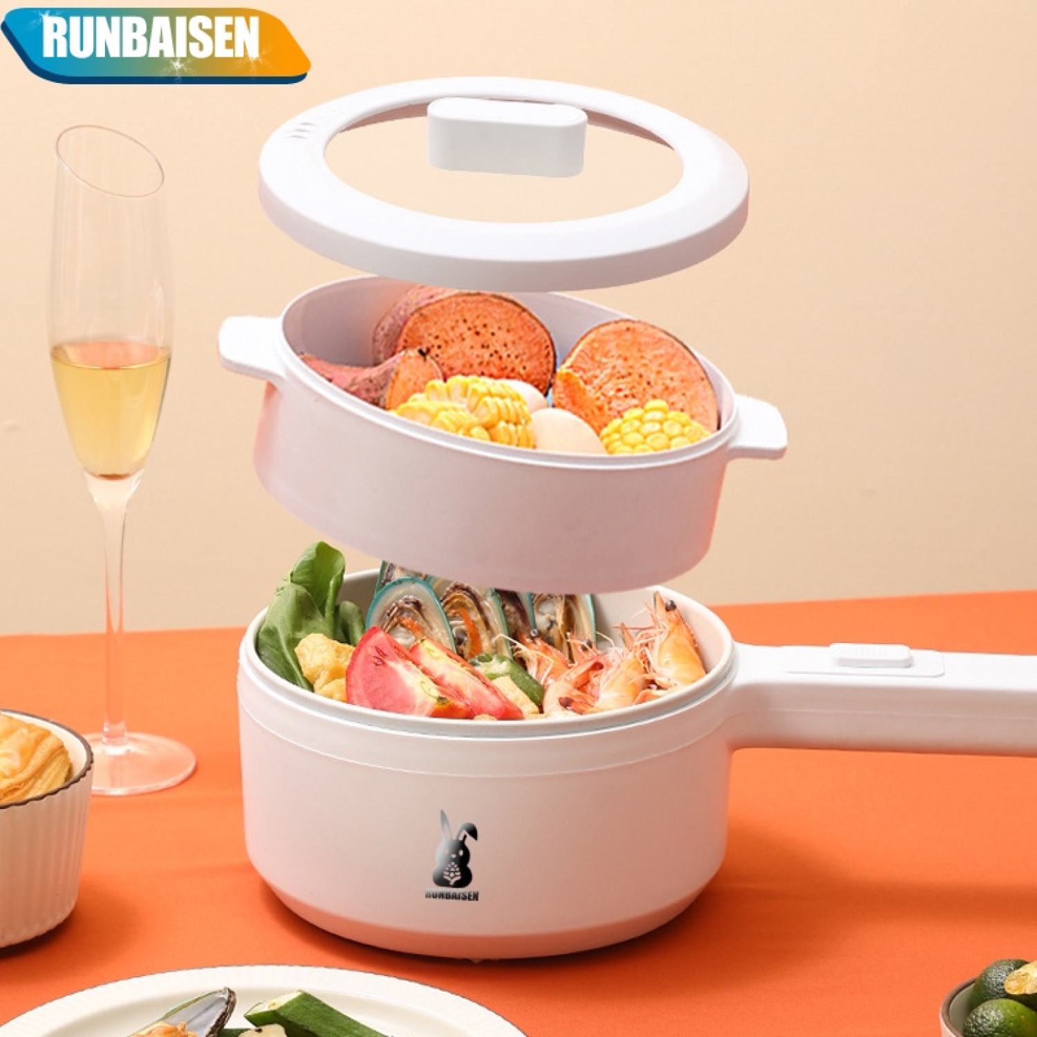 Nồi hấp điện nồi lẩu mini kèm lồng hấp 2 tầng đa năng,chiên ,xào ,hấp nấu .bảo hành 6 tháng