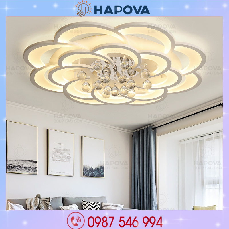 Đèn ốp trần pha lê hình đám mây đường kính 900mm hapova tamis 2881