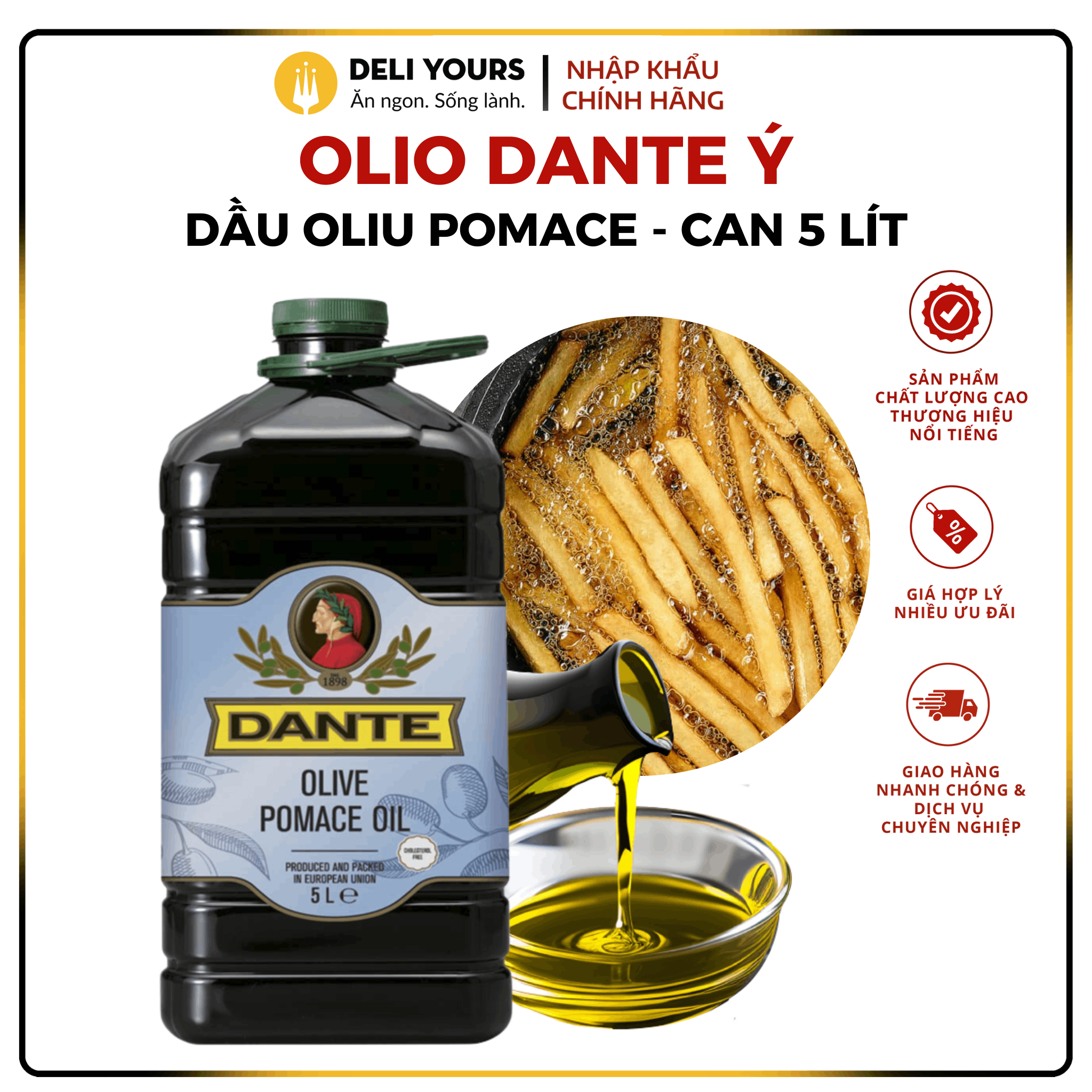 Dầu Ô Liu Pomace 5 Lít (Can) Olio Dante Nhập Khẩu Chính Hãng [NHẬP KHẨU Ý] dùng để chiên xào tốt cho sức khỏe| Deli Yours