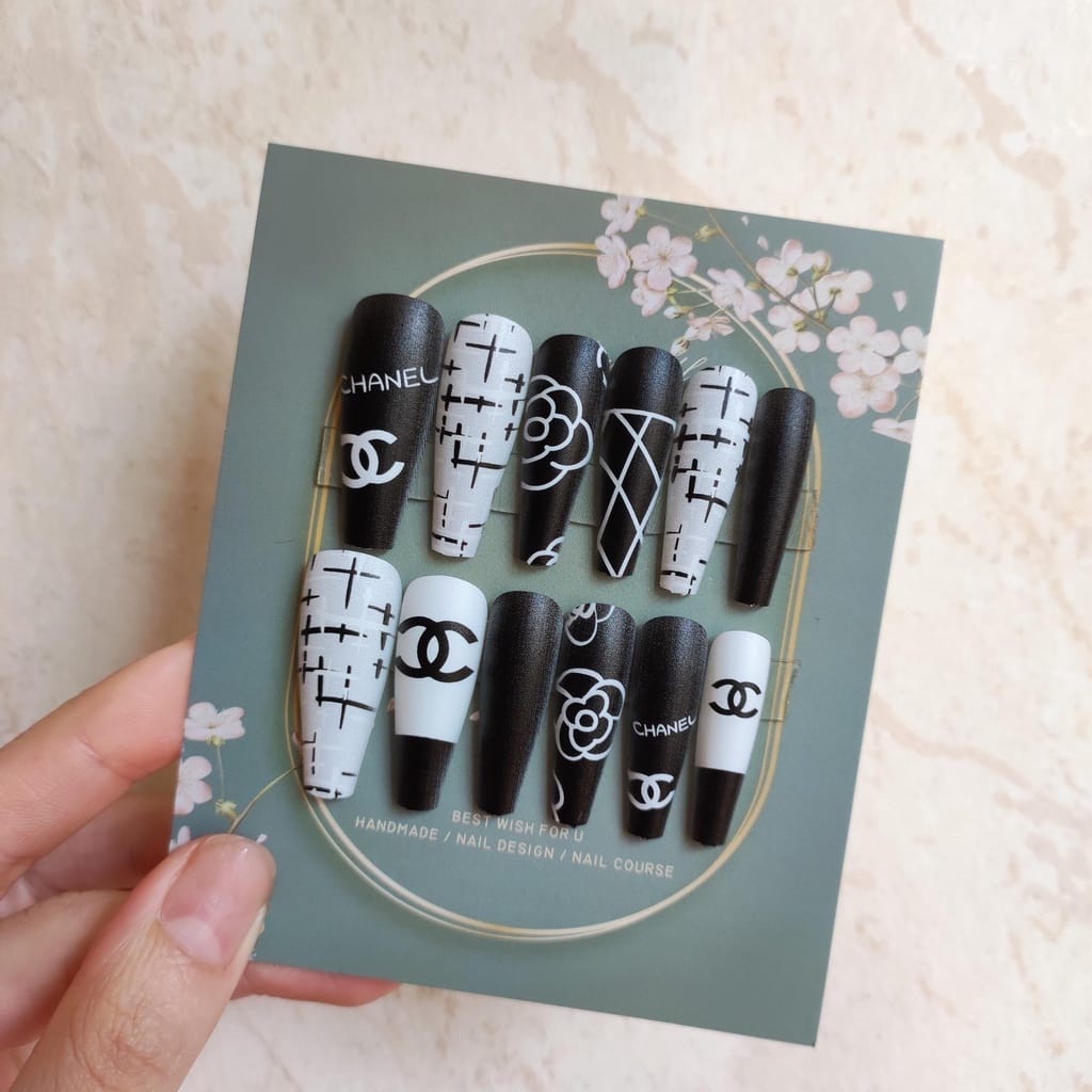 Bộ 24 Móng tay giả , nail giả A52 , móng có nơ (Tặng kèm keo dán móng tay )