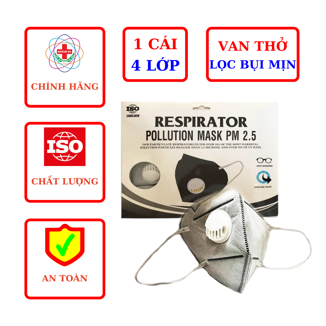 1 Chiếc Khẩu trang y tế có van thở 4 lớp 3D Khánh An 2.5 PM kháng khuẩn 3M cao cấp siêu vừa vặn và dễ thở