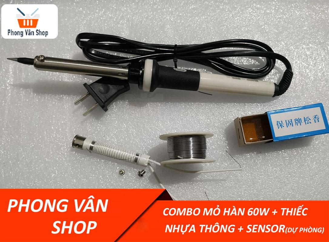Combo mỏ hàn nung 60w-220v + cuộn thiếc + nhựa thông + sensor