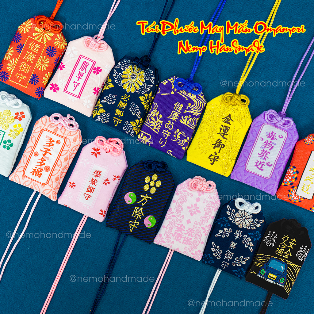 Túi Phước May Mắn Omamori Nemo Handmade tặng Túi Bảo Vệ Đá Phong Thủy Giấy Ước Nguyện Túi Hoa Thơm - OM14M