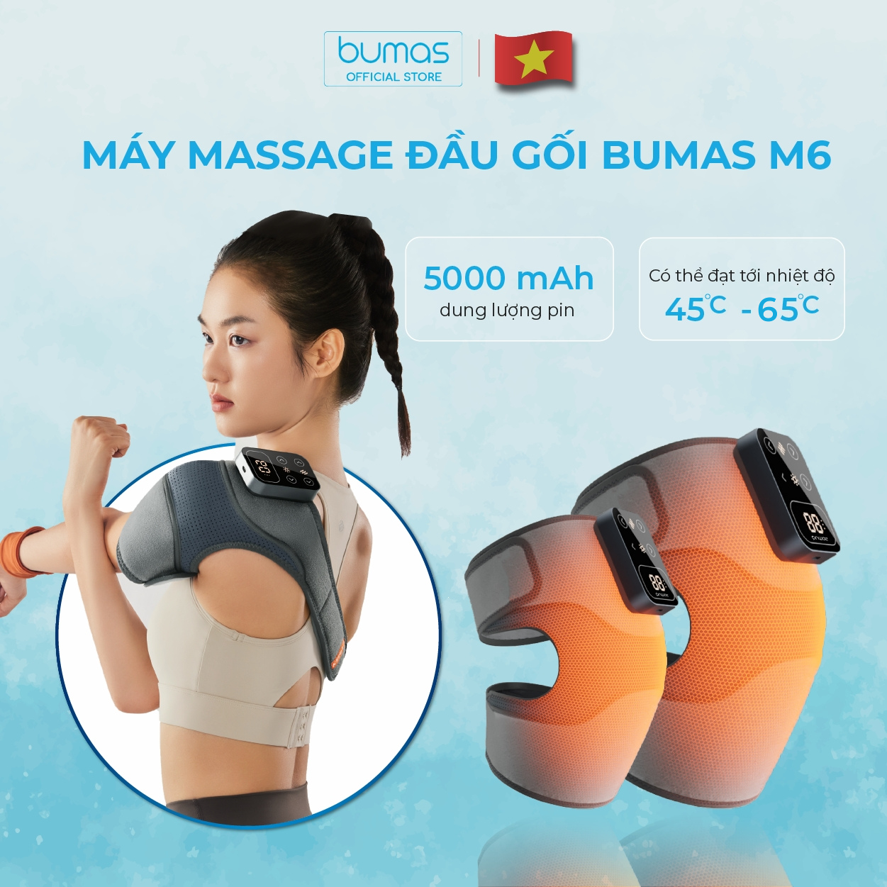 Máy Massage Đầu Gối BUMAS M6 Chườm Nóng Hồng Ngoại 5 Cấp Độ