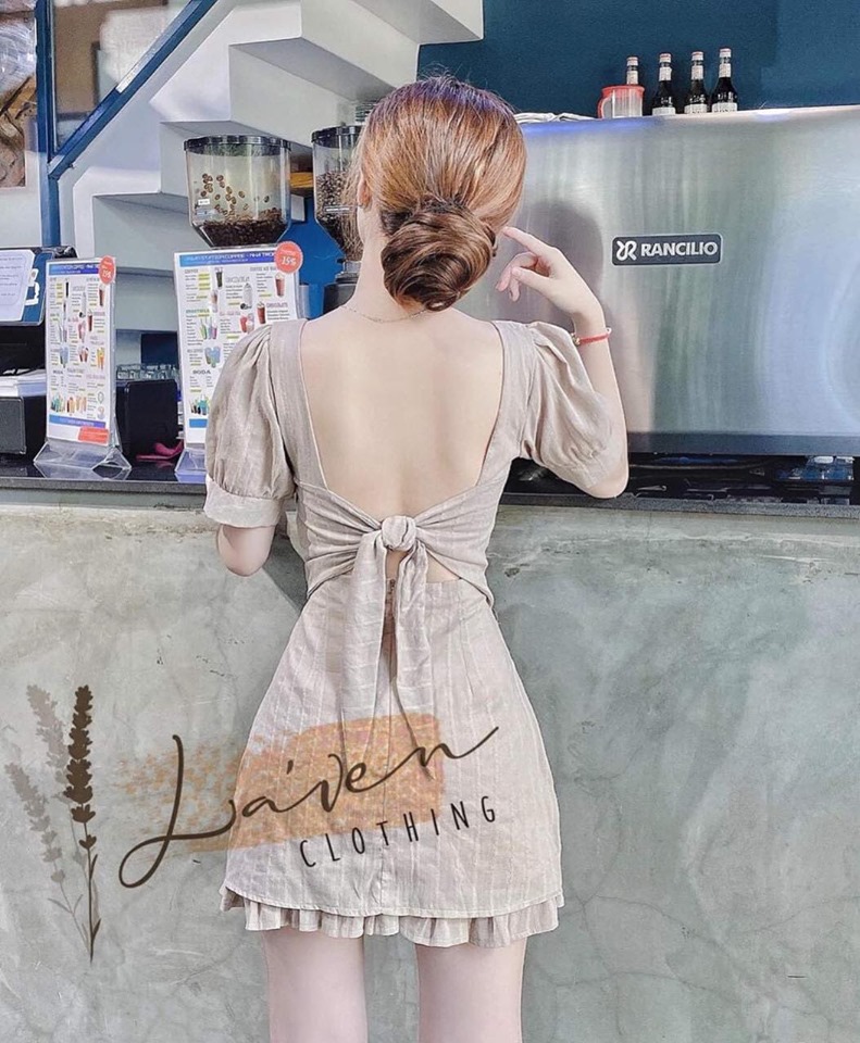 Đầm Đũi Hở Lưng Tay Phồng Belle Fashion