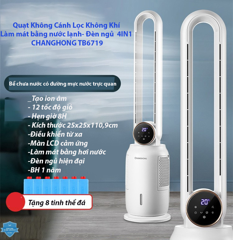 Quạt không cánh lọc không khí 4IN1 CHANGHONG TB-6719 làm mát bằng hơi nước kiêm đèn ngủ hiện đại tạo ion âm - Mang hơi thở của rừng núi