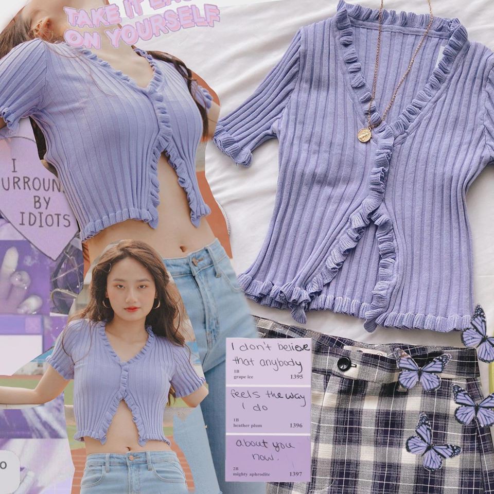 𝐒𝐀𝐋𝐄 𝐋Ớ𝐍💗Áo croptop Jennie len gân hở eo 💖 Áo nữ croptop len gân viền nhăn style Jennie Blackpink A1893