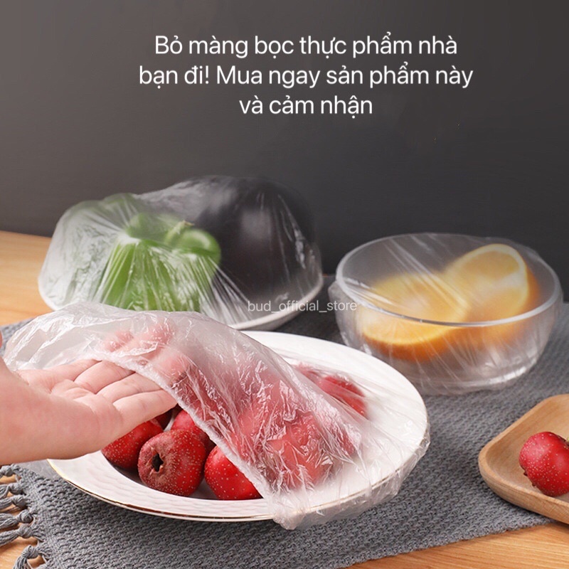 Combo 100 Màng Bọc Thực Phẩm PE - Bọc Đồ Ăn Có Dây Chun Co Giãn - Tái Sử Dụng Nhiều Lần