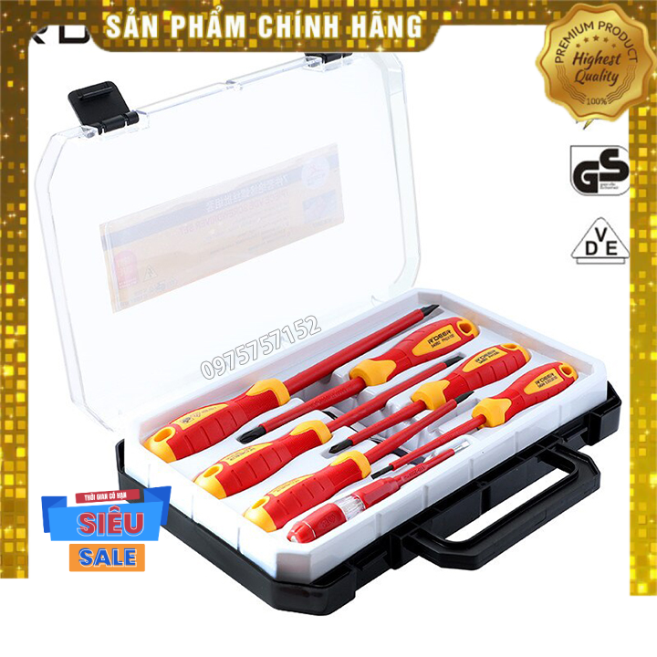 Bộ tô vít cách điện 1000v 7 chi tiết chuyên nghiệp rdeer vde-9917 nhập khẩu đức bằng thép chrome vanadium