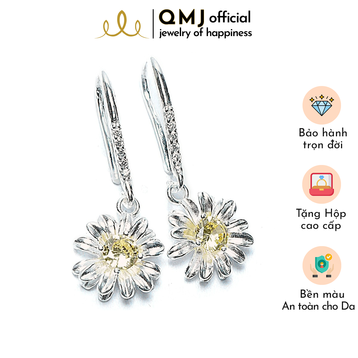 QMJ Khuyên tai Hoa cúc nhí đáng yêu bạc 925 cao cấp, chốt khuyên tai dấu hỏi, phong cách phụ kiện thời trang, thiết kế đơn giản, duyên dáng - QKL1021