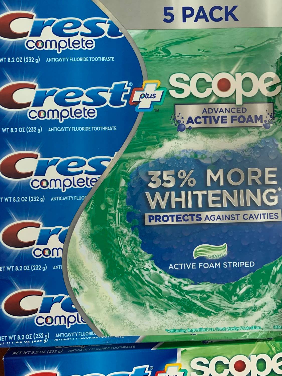 Kem Đánh Răng Crest Complete Extra Whitening+ Scope Advanced Freshness Mỹ 232g x 5