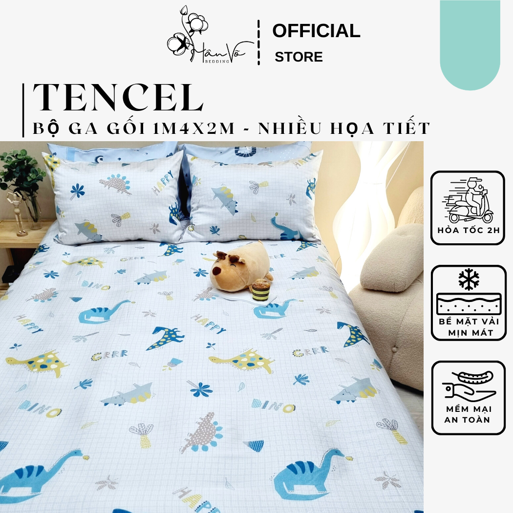 Bộ ga gối LỤA TENCEL Hân Võ cao cấp nhiều hoạ tiết, siêu mát mịn, set drap gối