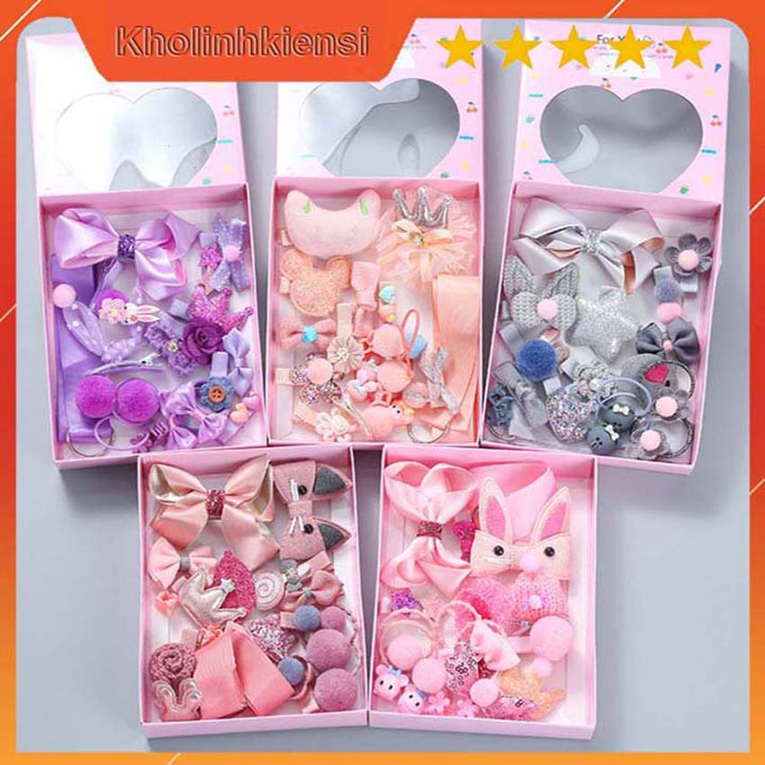 [HCM]Hộp kẹp tóc 18 món- hộp nơ kẹp tóc-