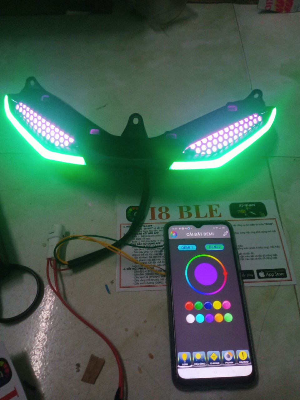 LED AUDI  i8 LƯỚI TỔ ONG  LẮP CHO XE EXCITER 150 MẪU MỚI ĐIỀU KHIỂN BÀNG ĐIỆN THOẠI  (RAC CẤM NHU ZIN )