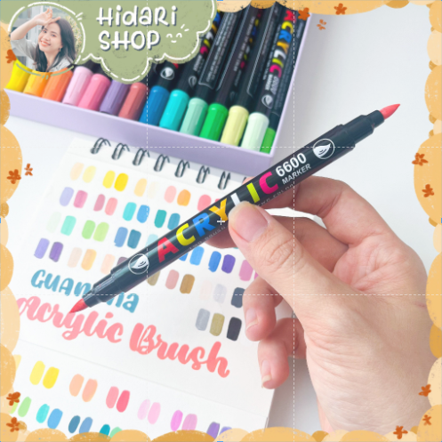 Bút Brush Acrylic Marker 2 Đầu Guangna Có Thể Vẽ Lên Nhiều Chất Liệu - Hidari