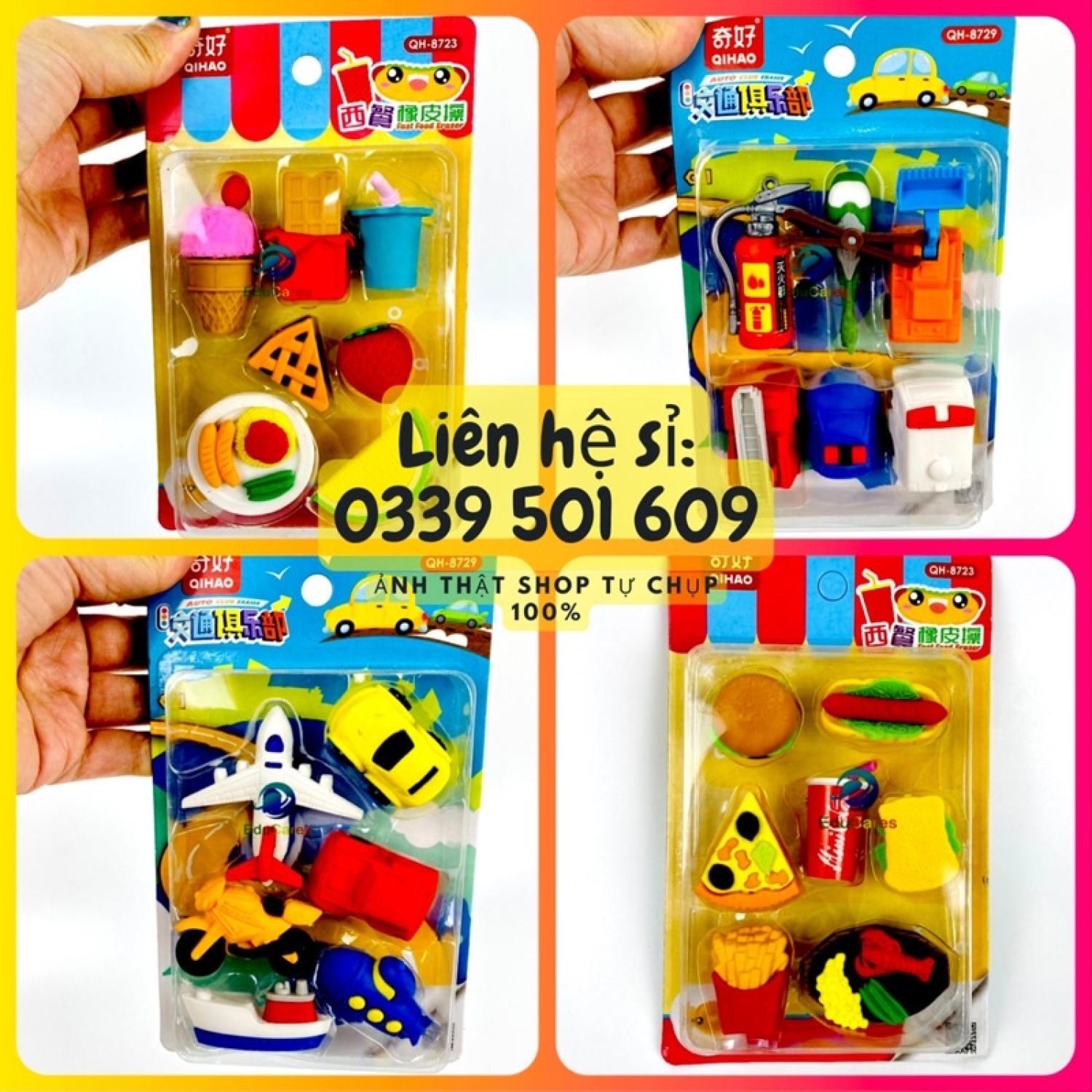 1 vỉ tẩy bút chì hình đồ chơi, đồ ăn dễ thương