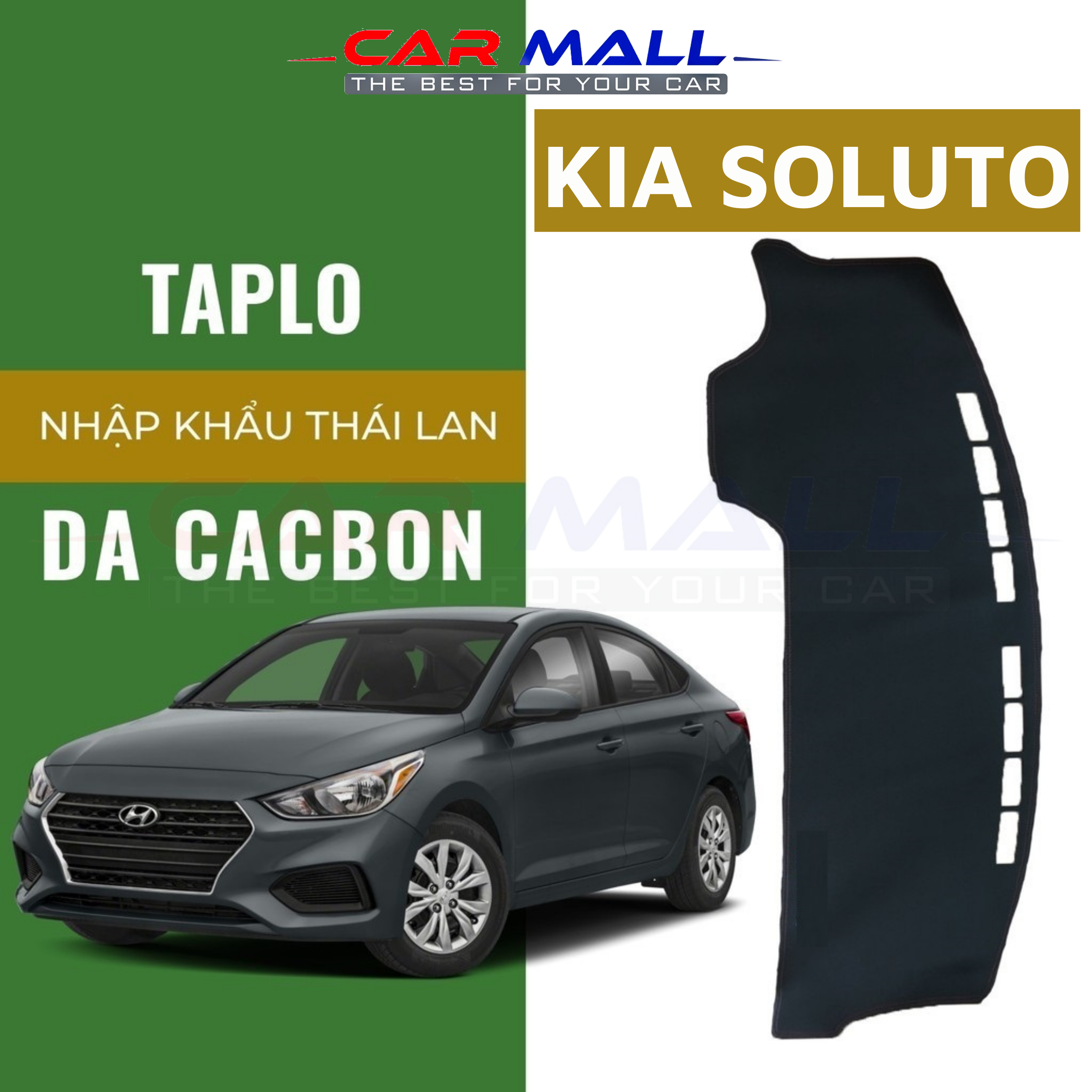 Thảm taplo KIA SOLUTO da vân cacbon, thảm phủ taplo, taplo cacbon, taplo da