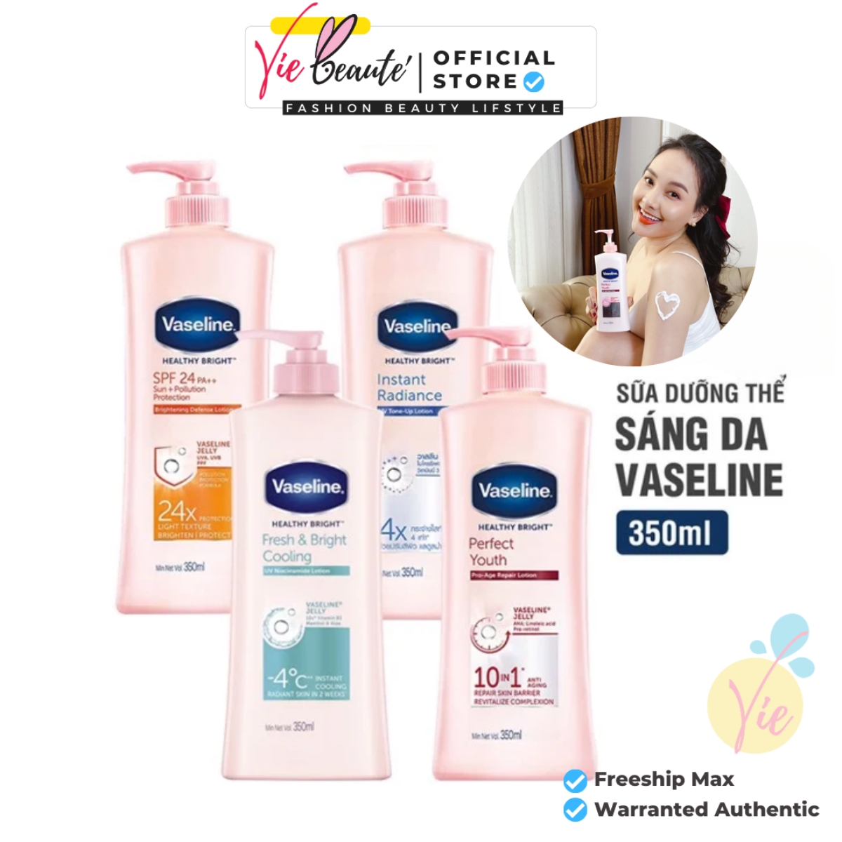 Sữa dưỡng thể da sáng tức thì Vaseline 350ml/chai