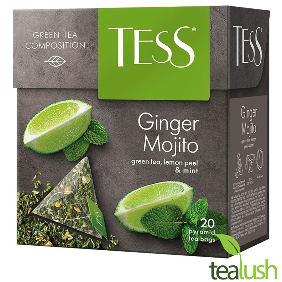 Trà Tess Ginger Mojito – Trà xanh Nga hương chanh và bạc hà 20 gói túi lọc kim tự tháp